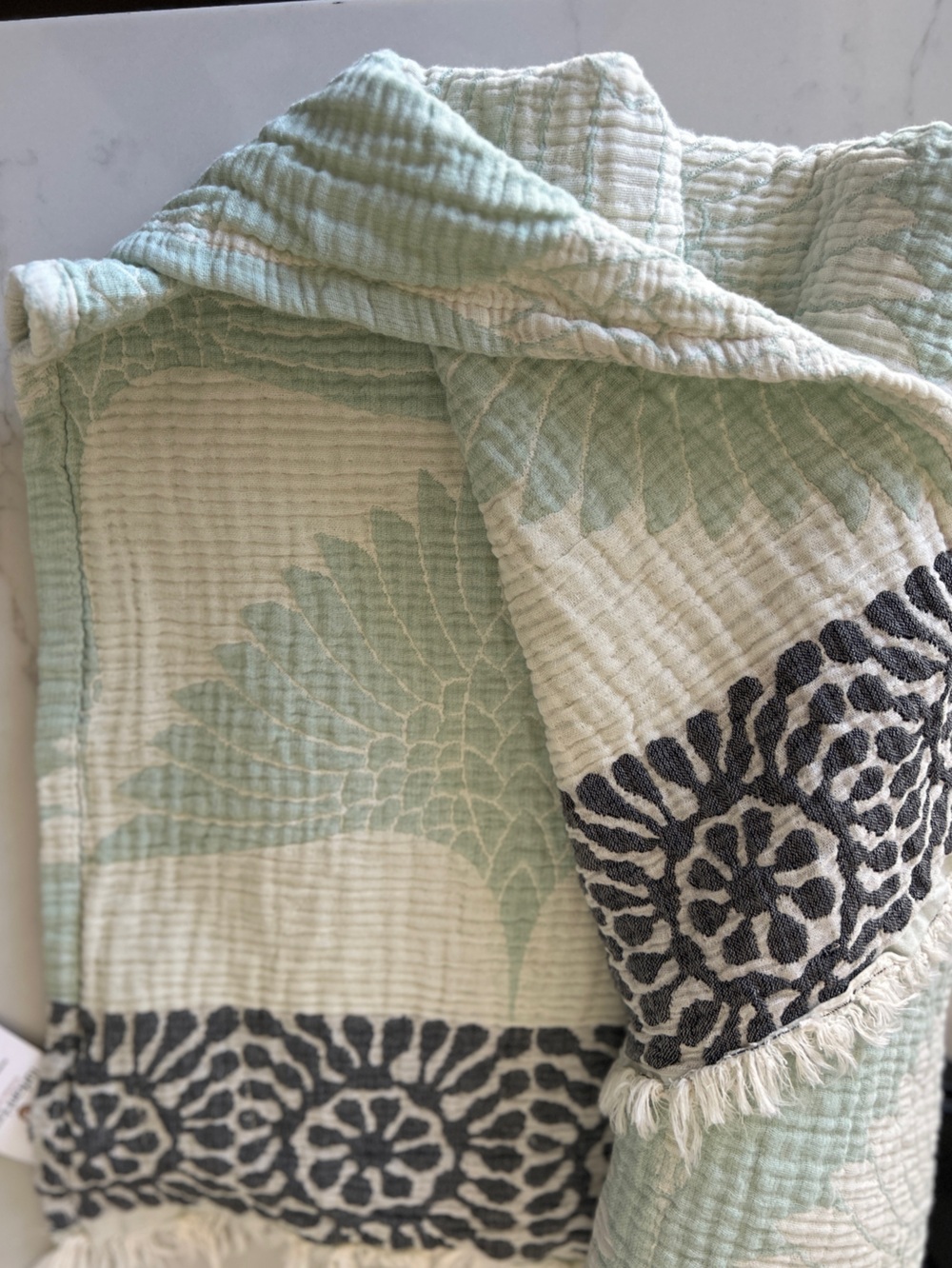 Luxury Jacquard Woven Blanket Swedish Blue Green Luxury Cotton 55 x 77 NEW! - Picture 10 of 16